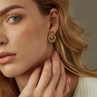 Heavy gold ladies earrings real gold electroplated knot multi layer geometric dangling earrings