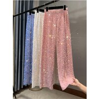 Clothing velvet sequined wide leg pants lengthened drape slim fitting floor length pants shiny casual straight pants