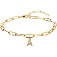 Fashion New Initials Bracelet Simple Stainless Steel Paper Clip Chain Diamond Letter Pendant Hand Jewelry