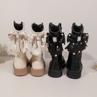 Children's Boots New Winter Medium And Large Girls' Long Boots High Top Little Girl Leather Shoes Students Plus Velvet Warm Fashion Boots