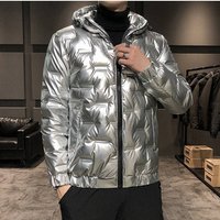 Clothing Slim Fit Shiny Quilted Jacket Hood Lightweight Stand Collar Zip Up Coat Casual Winter Wear 