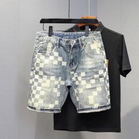 Men's Clothing Denim Shorts Thin Trendy Personality All Match Slim Breeches Printed Handsome Shorts