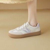 cameido 2024 Women's Suede Spliced Lace-up Flat Casual German Training Shoes, Versatile Board Shoes。