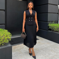 women's Clothing New Temperament Suit Collar Double-breasted Vest Top Pleated Skirt Suit