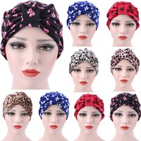 Adjustable Cotton Muslim Headscarf With Leopard Print - Stylish Winter Scarf For Women, Butterfly Pattern In Red/Blue