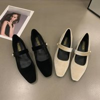 Women's Vintage Suede Mary Jane Shoes With Skirt Ballet Flats
