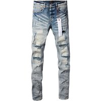 Clothing Casual Custom Silk Label Denim High Quality Breathable Fitting Ripped Streets Styles Purple Jeans Ripped