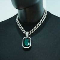 Unisex Jewelry Fashion Square Colored Gemstone Necklace Pendant Men Hip Hop Full Diamond Cuban Chain Necklace Men And Women
