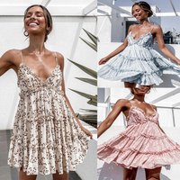 Women Small fresh and sweet digital printed camisole lace dress