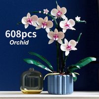 Orchid Phalaenopsis Bouquet Flower Potted Bonsai Ornament Lego Model Assembled Building Blocks DIY Educational Toys Toy Gift