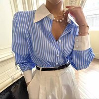 Clothing Striped Patchwork Shirt Loose Casual Lapel Outerwear Shirt