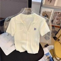 Clothing Letter Lapel Knitted Sweater Design Sense Slim Short Style Small Shirt Pure Desire Style Slim Top