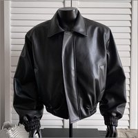 Clothing PU Leather Padded Shoulder Short Jacket Zip Up Lapel High End Warm American Style Boxy Coat Autumn Winter