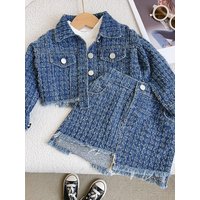 Baby Girl Spring And Autumn College Style Long Sleeved Casual Suit 2025 Girl Xiaoxiang Style Workwear Jacket Short Skirt Two Piece Suit