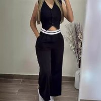 Clothing Hot Outerwear Vest Contrast High Waist Wide Leg Trousers Casual Suit