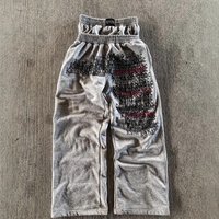 Men's Clothing Loose Retro Heavy Letter Print Casual Pants Double Waist High Street Fashion Wide Leg Pants Hip Hop Contrast Color Sweatpants
