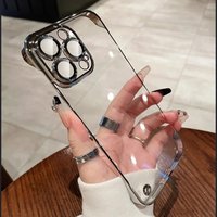 Slim Frameless Phone Case iPhone 15 14 Plus 13 12 Pro Max Cama Lens Protection Plating Edge Clear Plastic Back
