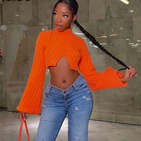 Women's Casual Simple Long Sleeve Round Neck Classic Skinny Irregular Halter Midi Top