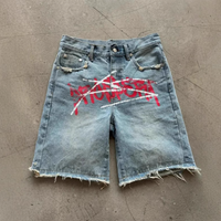 Vintage Washed Denim Shorts Loose Fit Casual Streetwear Retro Pattern Summer Comfort Stretch Short Pants