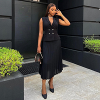 Clothing Summer Temperament Suit Collar Double Breasted Vest Top Pleated Skirt Suit
