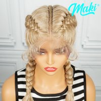 Blonde Color, Long Braided Synthetic Wigs With Baby Hair Braid Wig For Women Party,3X Twist Braids Lace Front Wigs