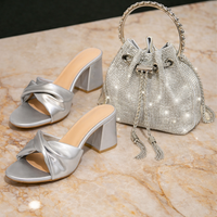 Block Heel Sandals & Crystal Bag Set – French Style Evening Shoes Rhinestone Clutch 