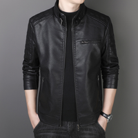 Motorcycle Jacket Standing Collar Fashion Personality Washed Leather Coat
