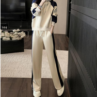 Clothing end casual sports suit autumn fashionable stylish matching hooded sweatshirt high waist straight pants two piece suit