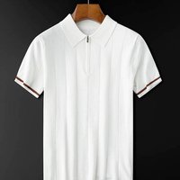 Men's Clothing Lapel Short Sleeved Polo Shirt Summer All Match Knitted Half Zip Top