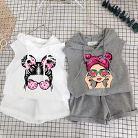 Mother & Foreign trade cross border clothing 2024 shorts suit hooded two piece Korean style fashion cartoon vest trend