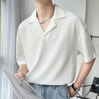 Men's clothing collar T-shirt men's ins spring and summer solid color short-sleeved polo shirt casual loose drop shoulder sleeves half-sleeved shirt