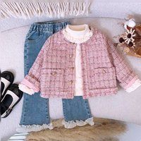 Girls' Autumn Suit Small Fragrance Style Coat Denim Bell Bottoms Spring And Autumn Three-piece Set Tide