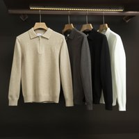Solid Knitwear Zip up Collar Long Sleeved Sweater Slim Fit Luxury Autumn Winter