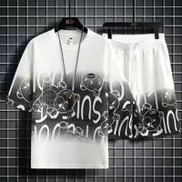 Clothing Waffle Short sleeved Casual Sports Suit Summer Fashion Trend Five point Shorts Brand Gradient Two piece Suit