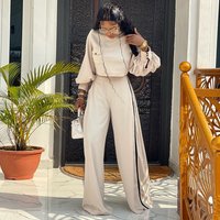 large size loose half-high collar long-sleeved tops wide-leg pants casual suits