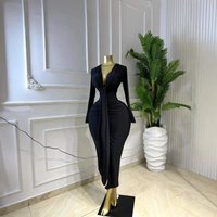 Clothing American Style Long Sleeved V Neck Pleated Slit Maxi Dress Sexy High Elastic