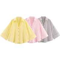 Slim Fit Striped Shirt Top Linen Long Sleeved Casual Elegant Fashion Summer Blouse American Style