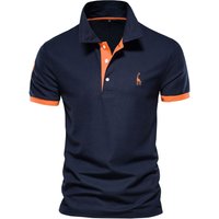 Embroidered Polo Shirt Deer Embroidery Short Sleeved Vermilion Mesh Collar T Shirt