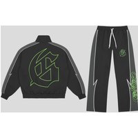Godspeed Street Hip Hop Printed Zip up Cardigan Jacket Track Pants Set Trendy European American Style
