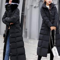 Women's Clothing winter new cotton coat for women long over the knee slim thickened coat with large fur collar down cotton jacket