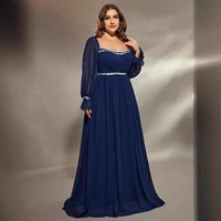 Women's Clothing Evening Dress Plus Size Plus Chiffon Long Sleeve Evening Dress Square Neck Prom Dress