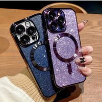 Lens Protector Phone Case iPhone 15 14 13 12 11 Pro Max Plus Magsafe Wireless Charge Electroplate Bumper Glitter