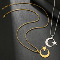 Titanium Steel Moon & Star Necklace For Women & Men - Trendy Geometric Layered Pendant Chain - Ins Style Jewelry Gift