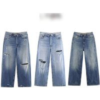 Women's Clothing Classic Mid-Rise Fold-Up Jeans Casual Cotton Solid Color Spring/Autumn Summer Homme Clothing
