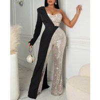 Women's e-commerce independent station women's silver spliced sequined one-shoulder fashion sequined jumpsuit