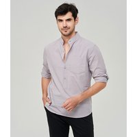 Man's Clothing Shirt Men's Cotton Henry Shirt Stand Collar Linen Shirt Men's Long Sleeve Shirt