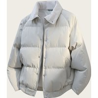 Men's Winter Puffer Jacket Short Quilted Coat With Fleece Lining Warm Thickened Polyester Outerwear For Cold Weather