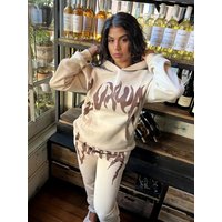 Casual Color Matching Hooded Sweatshirt Suit Trendy Letter Printed Sweatshirt And Sweatpants Suit For Women