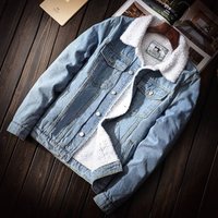 Trendy Men's Winter Light Colored Lamb Denim Korean Oversized Jacket, Plush And Thickened Top