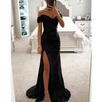 Clothing Sequined V Neck Chiffon Temperament Elegant Dress Loose Off Shoulder Large Dress
